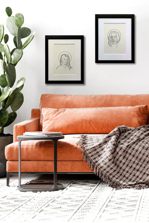 2 haloed women portrait drawings