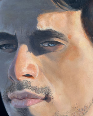 detail of Oil painting by Danny Schreiber of man portrait