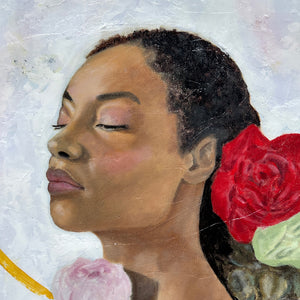 portrait painting face flowers detail