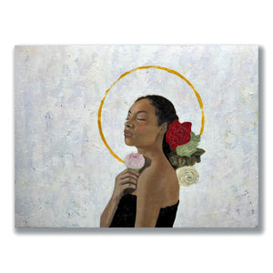 august portrait painting with flowers