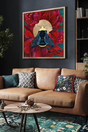 bee art print large on dark wall