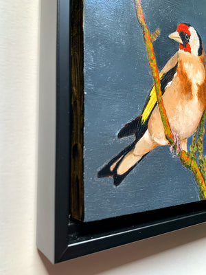 bird painting in black float frame