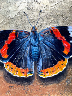 black butterfly painting gold leaf red admiral butterfly detail