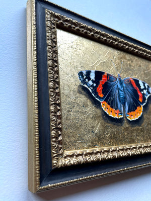 black butterfly painting gold leaf frame detail
