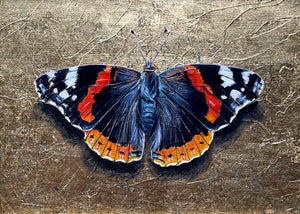 black butterfly painting gold leaf red admiral butterfly