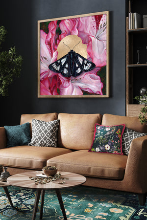 black moth pink flower art print
