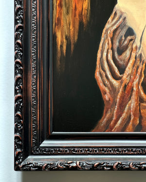 close up framed surreal oil figure painting by danny schreiber