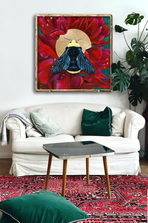 bee floral art print on wall
