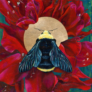 bee art print red flowers
