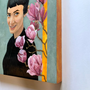 Eos woman floral portrait painting edge detail