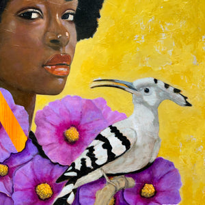 woman portrait painting bird detail