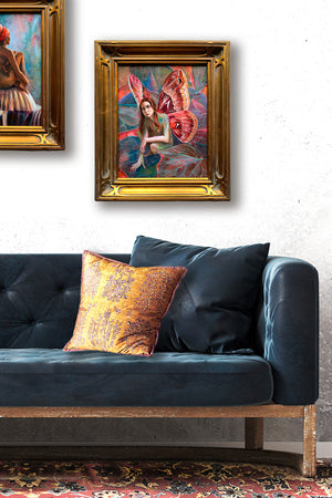 fairy artwork fairy painting with red wings in gold frame on wall