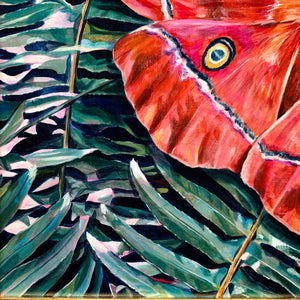 red silkmoth fern painting detail
