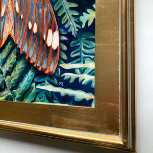 fern royal walnut moth painting gold leaf frame detail