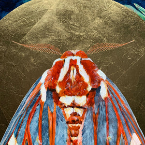 fern royal walnut moth painting gold leaf detail