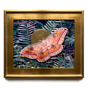 fern tussah silkmoth painting in gold frame