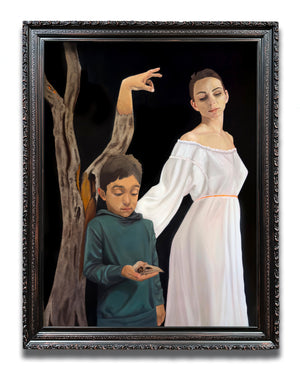 "Hope Feels Fragile in This Dark" Woman and Child Oil Painting in ornate frame by Danny Gordo