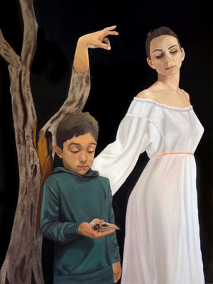 "Hope Feels Fragile in This Dark" Woman and Child Oil Painting by Danny Gordo