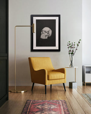 human skull drawing charcoal framed wall art