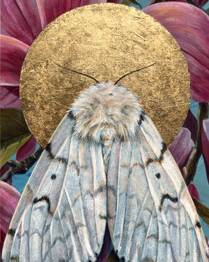 white spongy moth painting with gold leaf painting detail