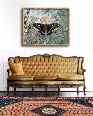 Incantation black moth magnolia art print on wall