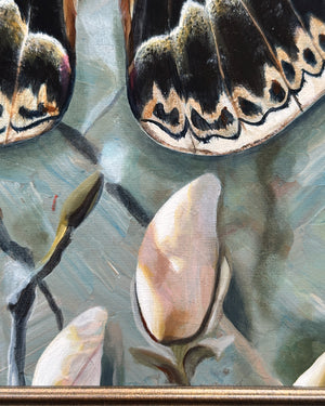 black silkmoth and magnolia painting detail