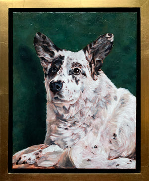 dog pet portrait painting in gold frame