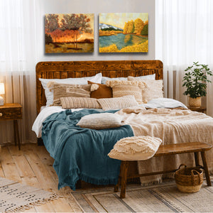 sunset landscape paintings over bed