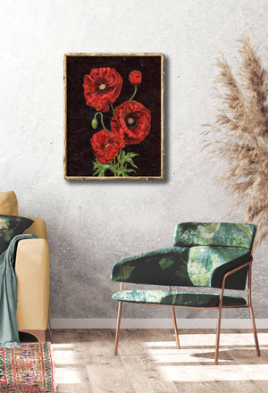 poppy art print red and black