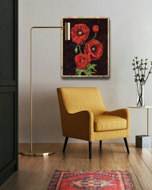 red poppy art on wall