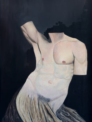 surreal male figurative oil painting by Danny Schreiber with dark background