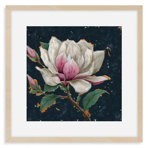 magnolia art print in a matted frame