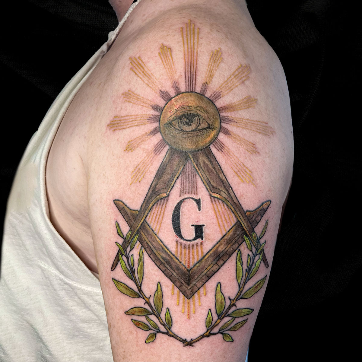 masonic color tattoo by Cass Brown