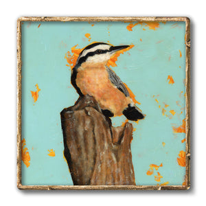 nuthatch bird art print in gold frame