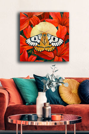 nuttall's sheep moth red lilies painting on wall