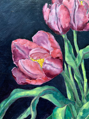 pink tulip oil painting detail