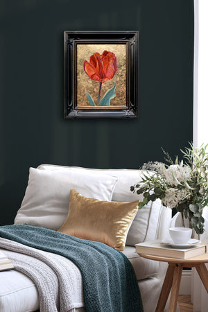 red tulip painting with gold leaf