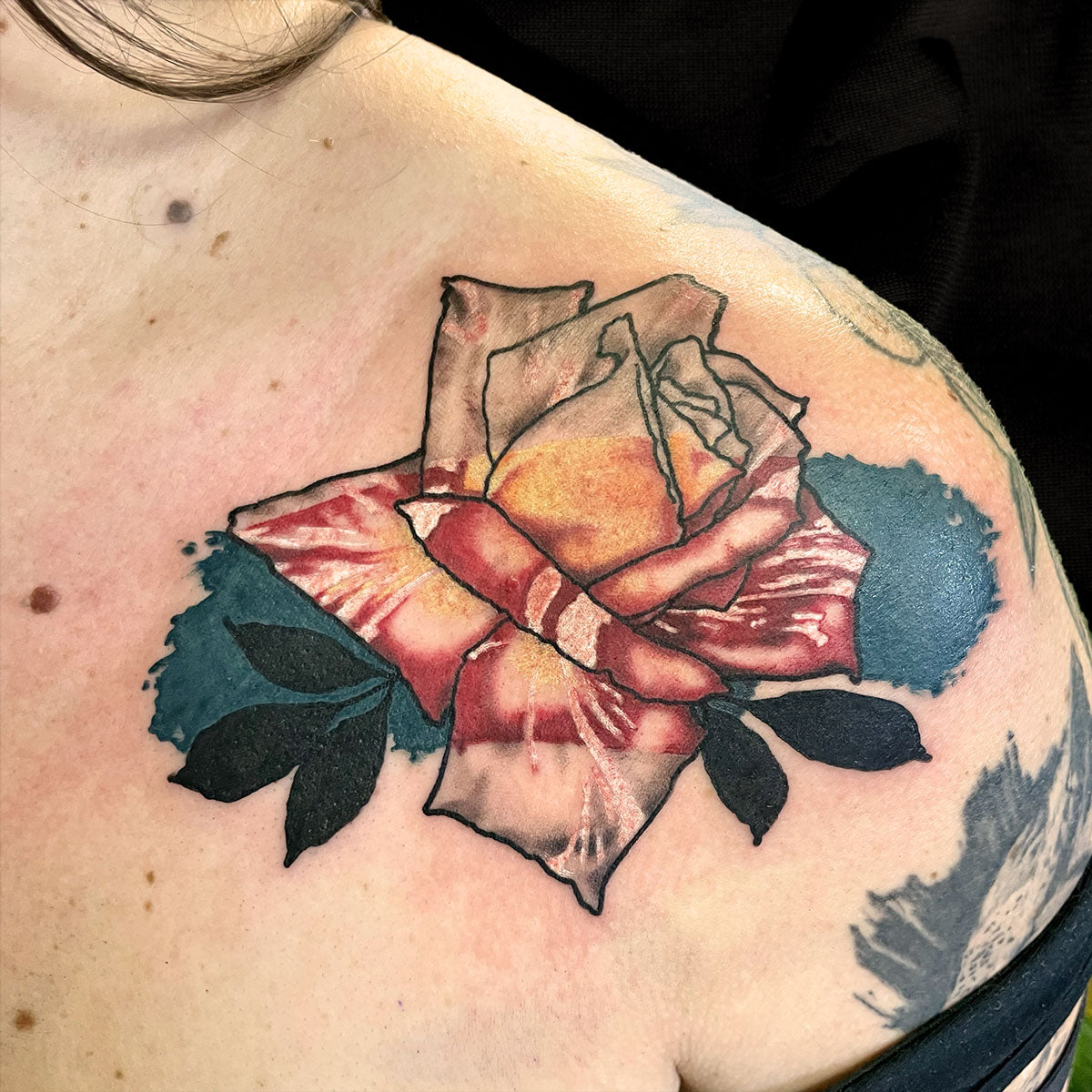 rose color streak tattoo by Cass Brown