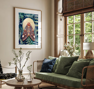 royal walnut moth art print on wall