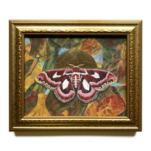 moth leaves embellished art print in gold frame
