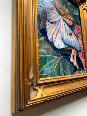 sleeping fairy painting in gold leaf frame detail