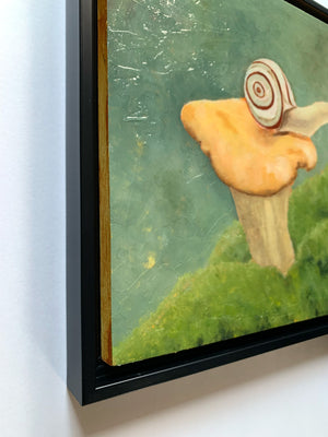 snail mushroom painting black float frame detail