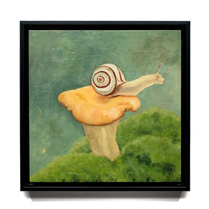 snail mushroom painting in black float frame