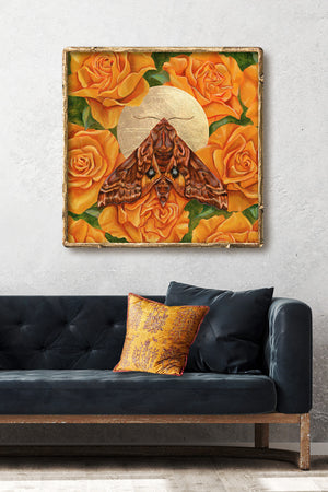 small-eyed sphinx moth yellow rose art print on wall