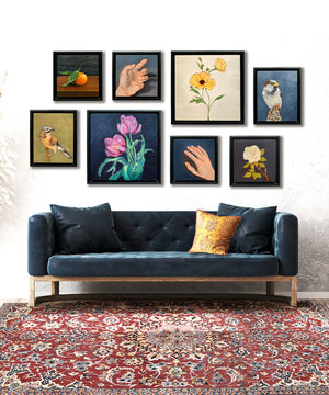 yellow flower oil painting in gallery wall