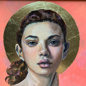 sunrise angel painting gold leaf halo detail