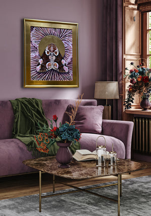 purple decor moth and purple mushroom painting