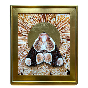'Totality' neutral moth mushroom painting in gold leaf frame