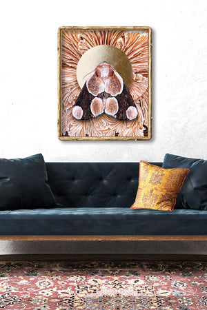 'Totality' Mushroom moth art print framed on wall