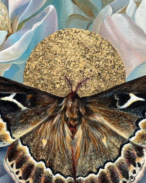 sweetbay silkmoth magnolia painting with gold leaf detail